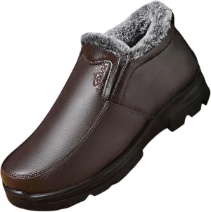 Snow Shoes For Men Leather Plush Lined Slip On Winter Walking Shoes For Men Hiking Boots Women aterproof