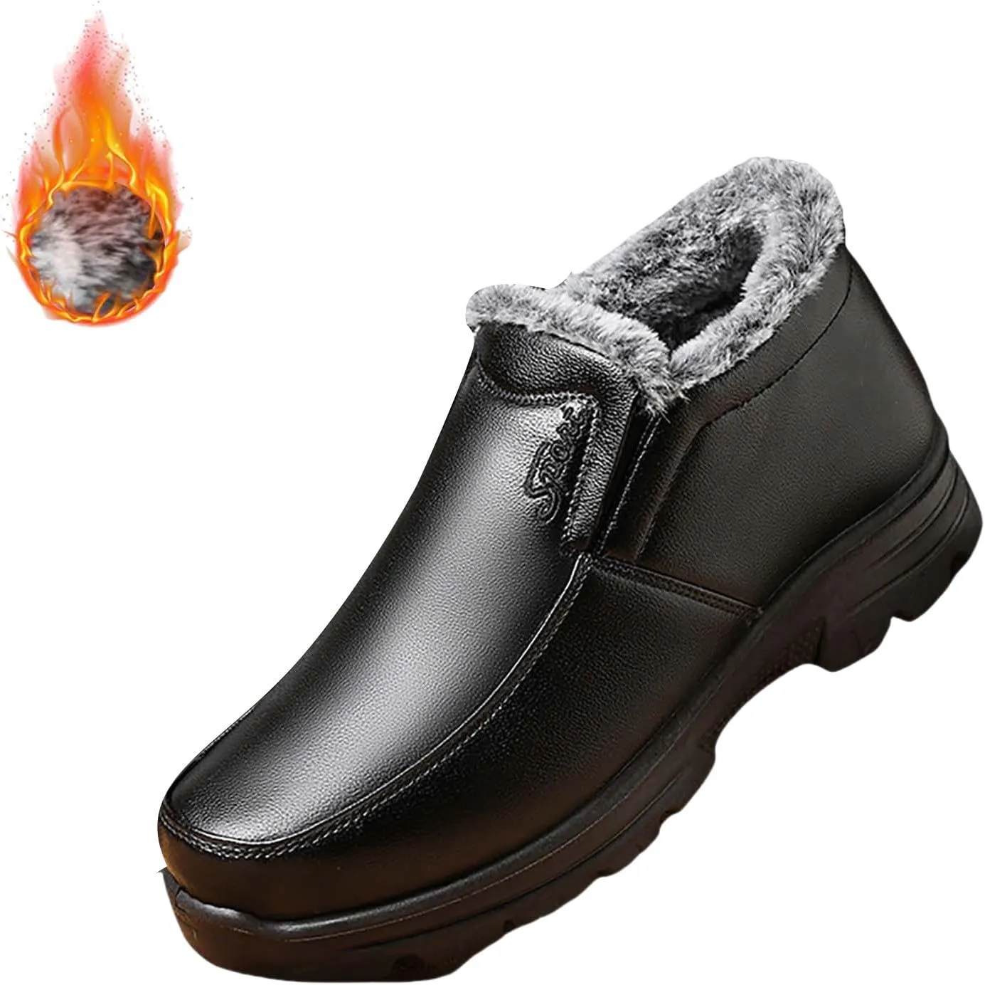 Snow Shoes For Men Leather Plush Lined Slip On Winter Walking Shoes For Men Hiking Boots Women aterproof