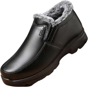 Snow Shoes For Men Leather Plush Lined Slip On Winter Walking Shoes For Men Hiking Boots Women aterproof