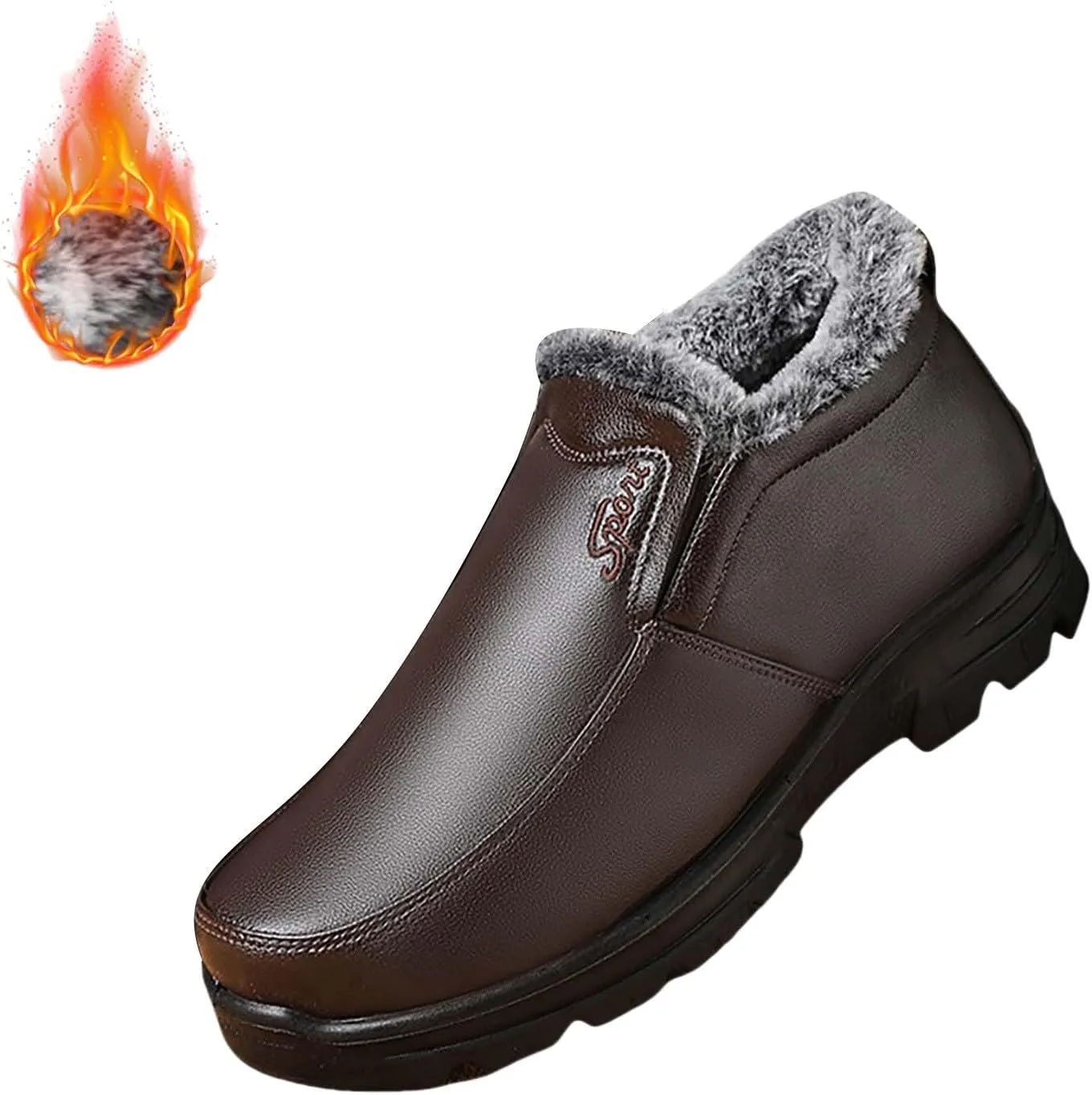 Snow Shoes For Men Leather Plush Lined Slip On Winter Walking Shoes For Men Hiking Boots Women aterproof