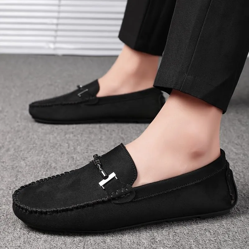 Suede Leather Mens Driving Footwear Slip on Man Formal Shoes Brown Thick Soled Business Shoes Driving Tassels Loafers Moccasins