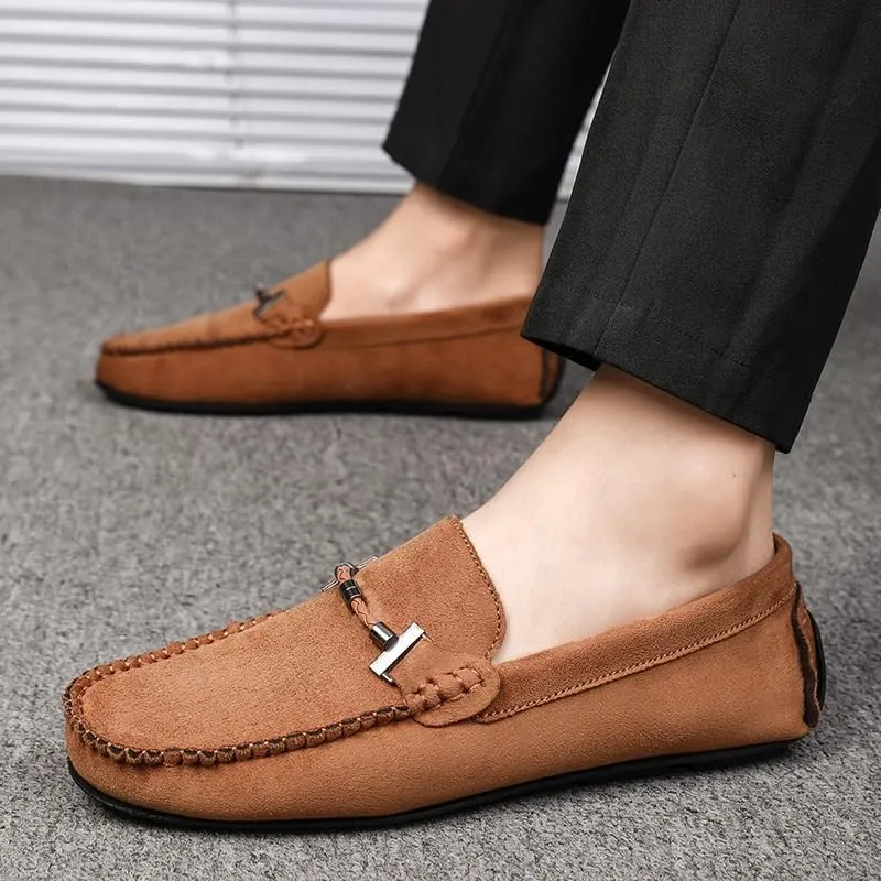 Suede Leather Mens Driving Footwear Slip on Man Formal Shoes Brown Thick Soled Business Shoes Driving Tassels Loafers Moccasins
