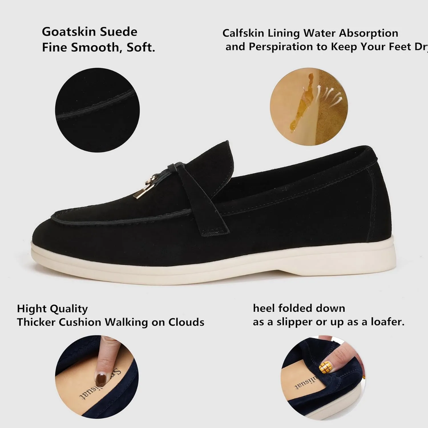 Suede Loafers for Women, Tassel Womens Flats Moccasin Slippers Walking Slip on Shoes Soft Sole Comfortable Spring Summer Mocasines para Mujer Genuine Leather