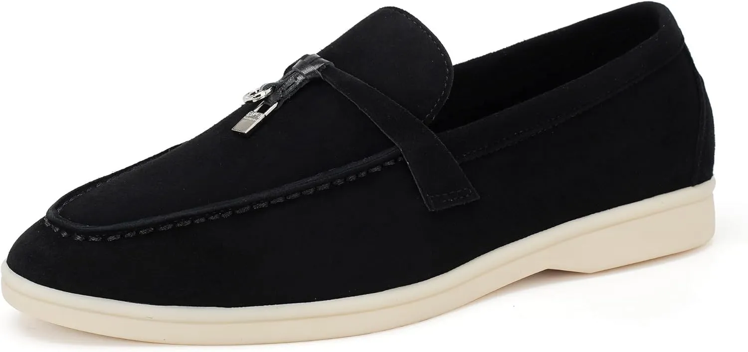 Suede Loafers for Women, Tassel Womens Flats Moccasin Slippers Walking Slip on Shoes Soft Sole Comfortable Spring Summer Mocasines para Mujer Genuine Leather