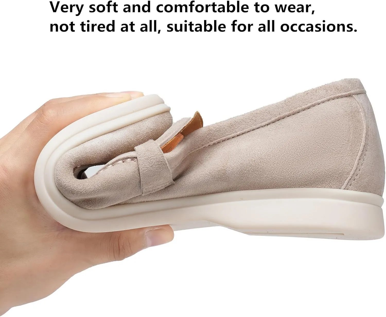 Suede Loafers for Women, Tassel Womens Flats Moccasin Slippers Walking Slip on Shoes Soft Sole Comfortable Spring Summer Mocasines para Mujer Genuine Leather