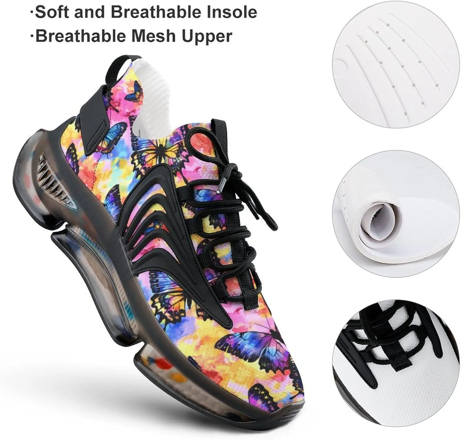 Tie Dye Butterfly Watercolor Men's Running Shoes Lightweight Walking Shoe Breathable Sneaker