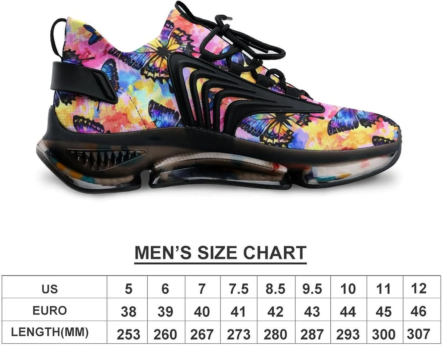 Tie Dye Butterfly Watercolor Men's Running Shoes Lightweight Walking Shoe Breathable Sneaker