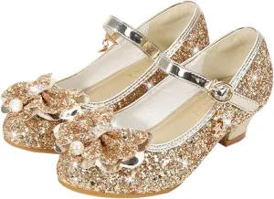 Toddler Girl Shoes,Little Kid Girls Dress Princess Shoes Sequins Bowknot Low Heels Party Dance Shoes 4-9 Years