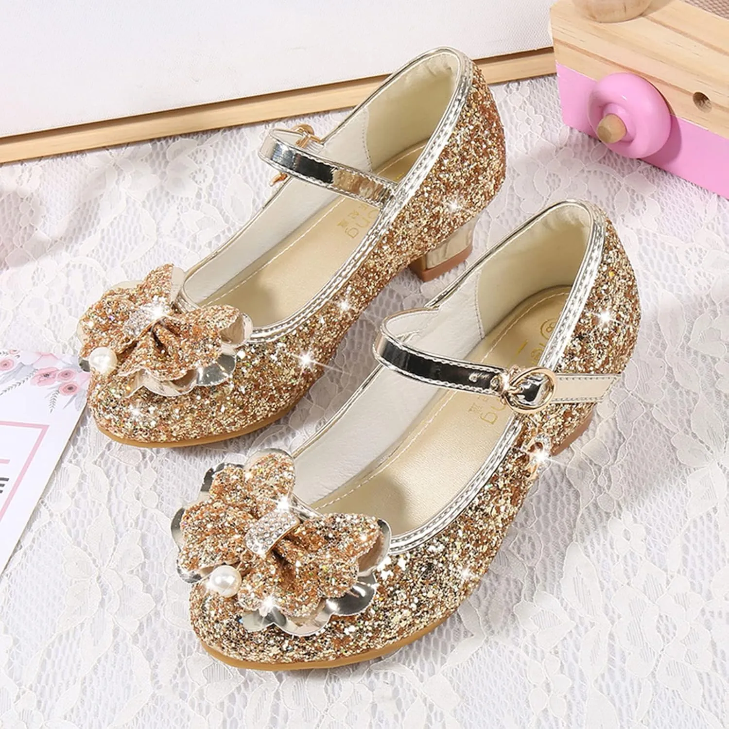 Toddler Girl Shoes,Little Kid Girls Dress Princess Shoes Sequins Bowknot Low Heels Party Dance Shoes 4-9 Years