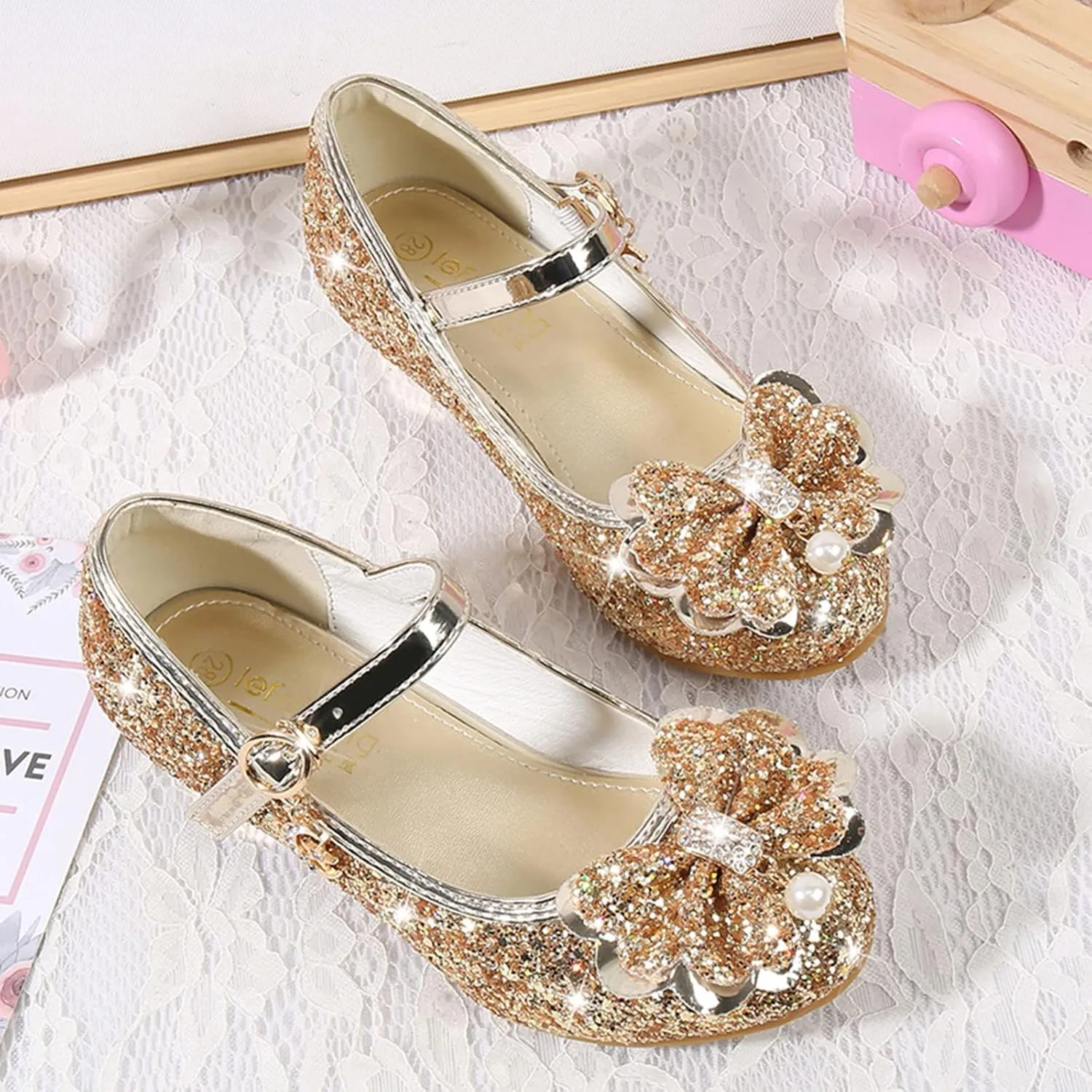 Toddler Girl Shoes,Little Kid Girls Dress Princess Shoes Sequins Bowknot Low Heels Party Dance Shoes 4-9 Years