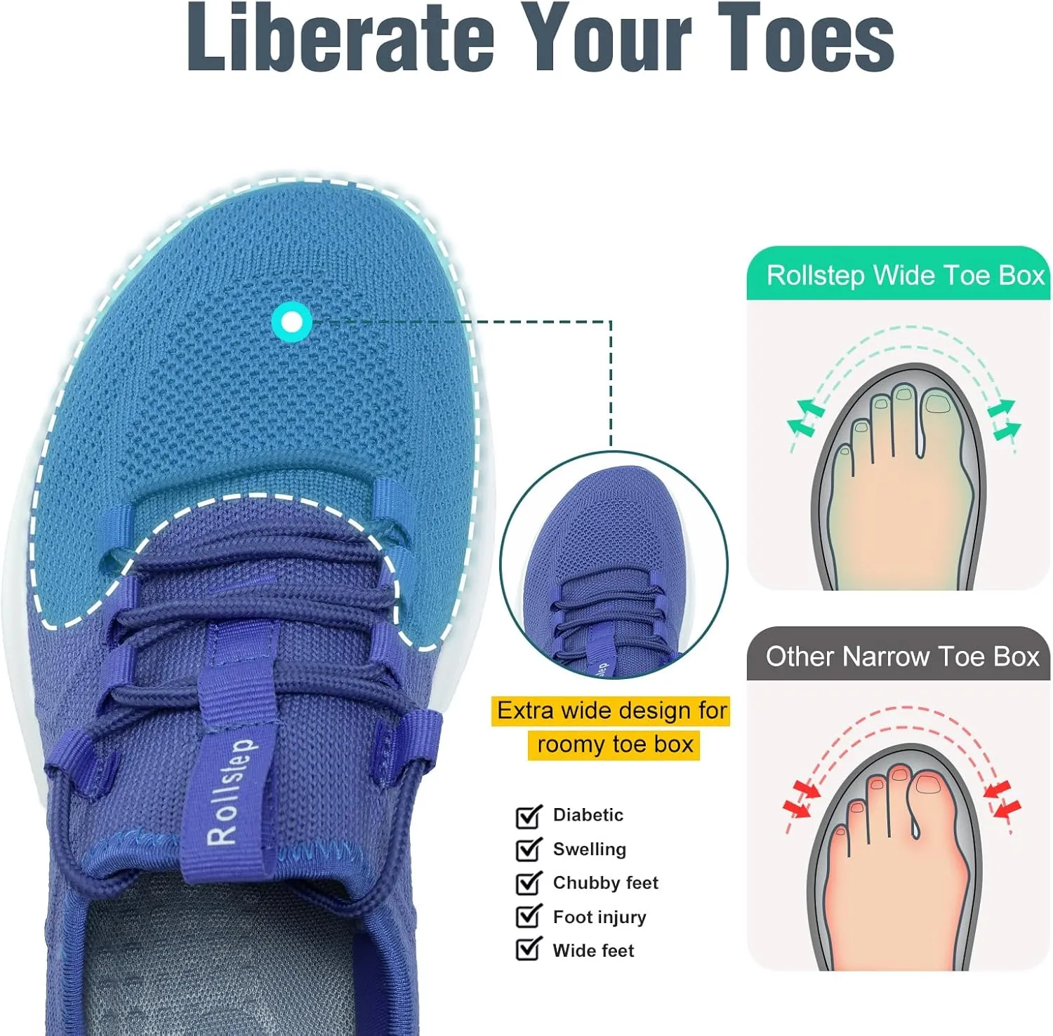 Wide Toe Box Shoes Women Extra Wide Width Sneakers Air Cushion Road Running Shoes Ultra Light Tennis Gym Workout Training Shoes Breathable Walking Shoes with Arch Support