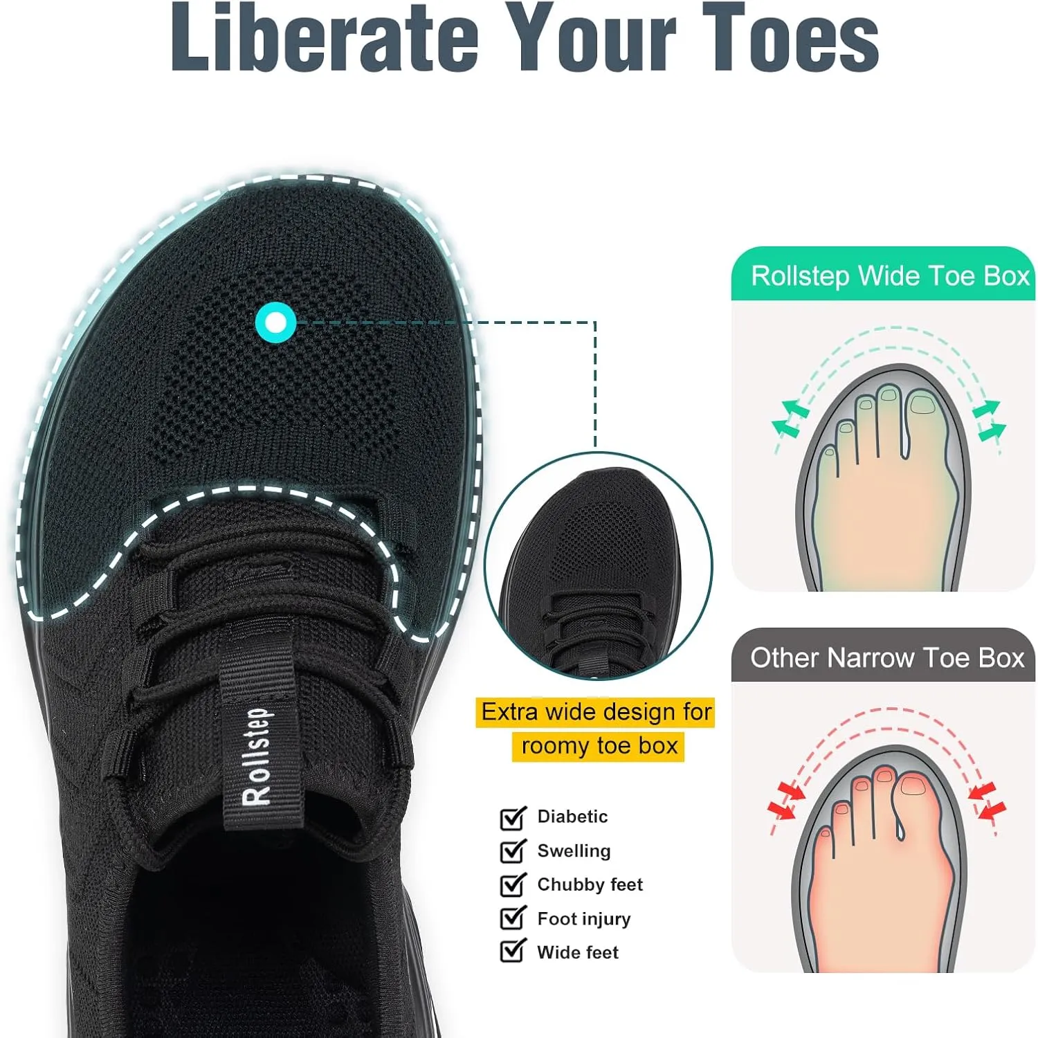 Wide Toe Box Shoes Women Extra Wide Width Sneakers Air Cushion Road Running Shoes Ultra Light Tennis Gym Workout Training Shoes Breathable Walking Shoes with Arch Support