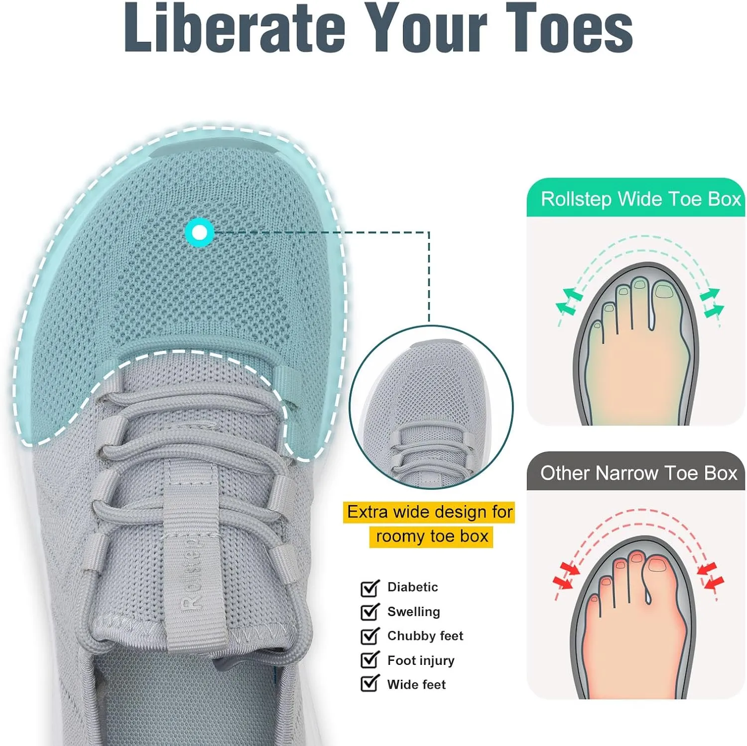 Wide Toe Box Shoes Women Extra Wide Width Sneakers Air Cushion Road Running Shoes Ultra Light Tennis Gym Workout Training Shoes Breathable Walking Shoes with Arch Support