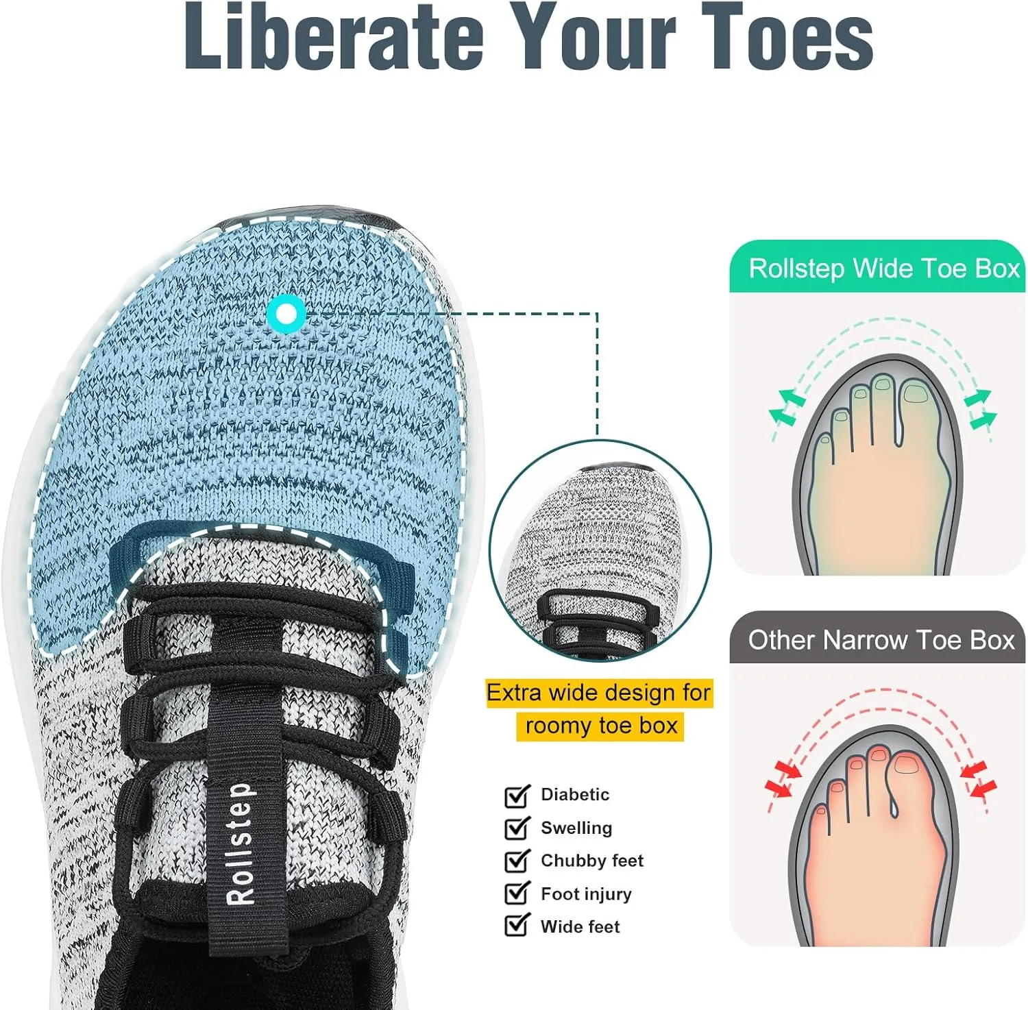 Wide Toe Box Shoes Women Extra Wide Width Sneakers Air Cushion Road Running Shoes Ultra Light Tennis Gym Workout Training Shoes Breathable Walking Shoes with Arch Support