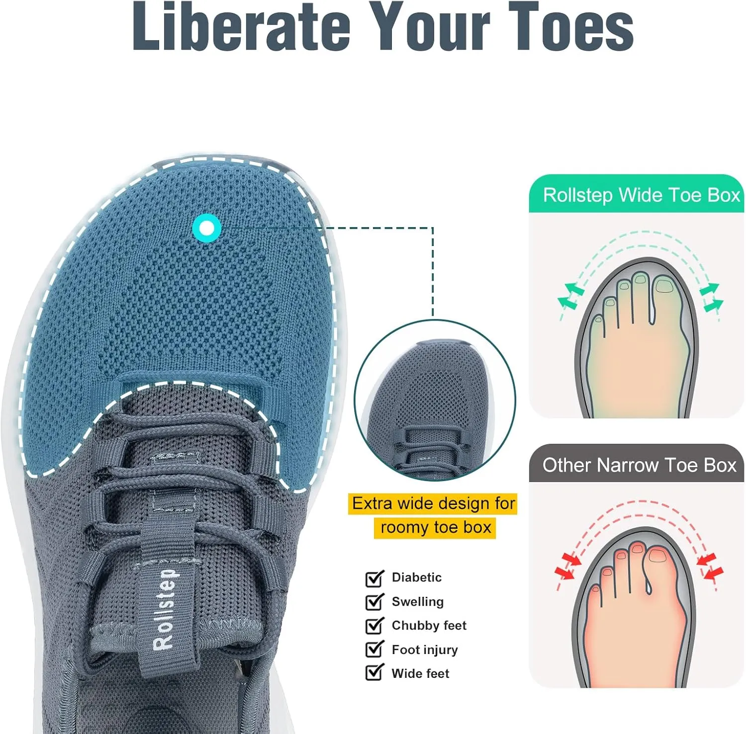 Wide Toe Box Shoes Women Extra Wide Width Sneakers Air Cushion Road Running Shoes Ultra Light Tennis Gym Workout Training Shoes Breathable Walking Shoes with Arch Support