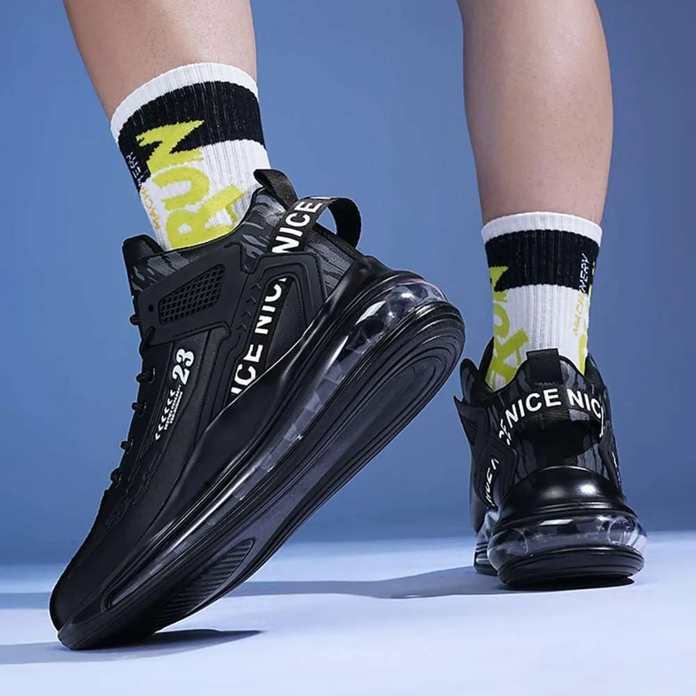 WILTENA Men's Fashion High Top Air Cushion Basketball Shoes Boy's Sports Tennis Running Sneakers Comfy Casual Walking Shoes for Men