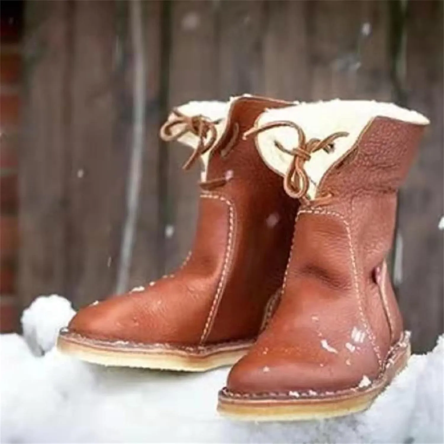 Winter Boots For Women Fashion Mid Calf Boots Snow Booties Warm Shoes Outdoor Fur Lined Slip On Ankle Booties 2024