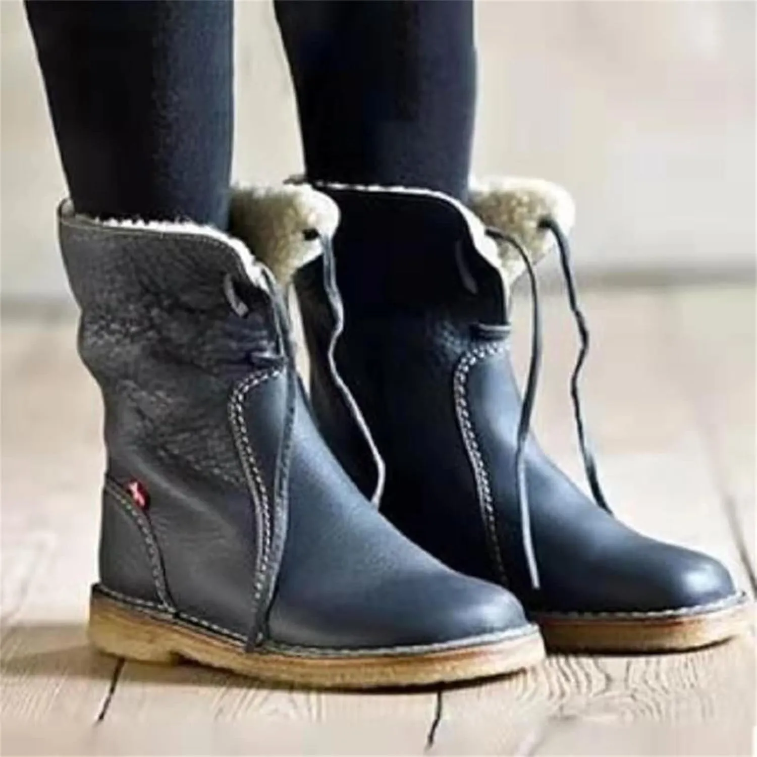 Winter Boots For Women Fashion Mid Calf Boots Snow Booties Warm Shoes Outdoor Fur Lined Slip On Ankle Booties 2024