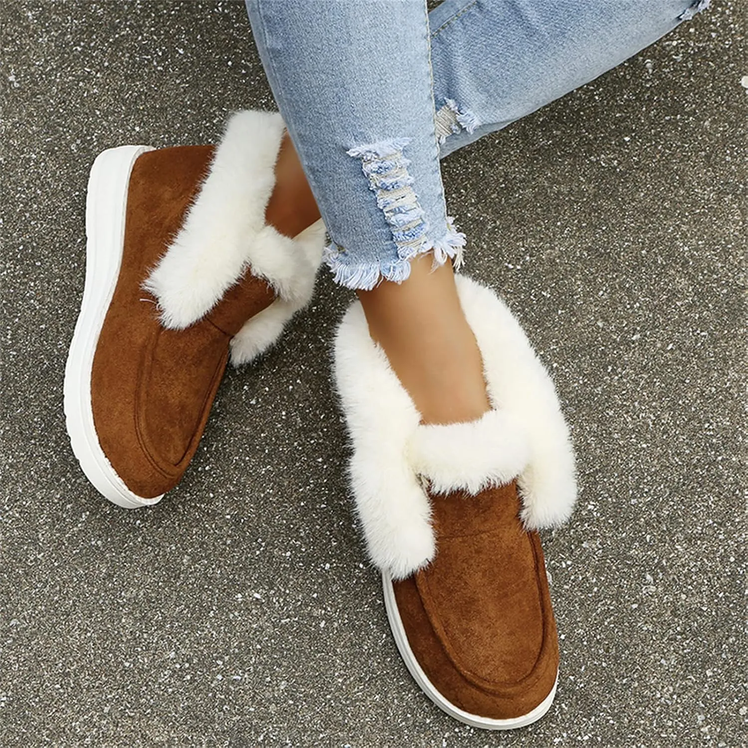 Winter Fashion Boots For Women 2024 Warm Fur Lined Snow Ankle Short Booties Outdoor Comfortable Slip On Loafers Shoes