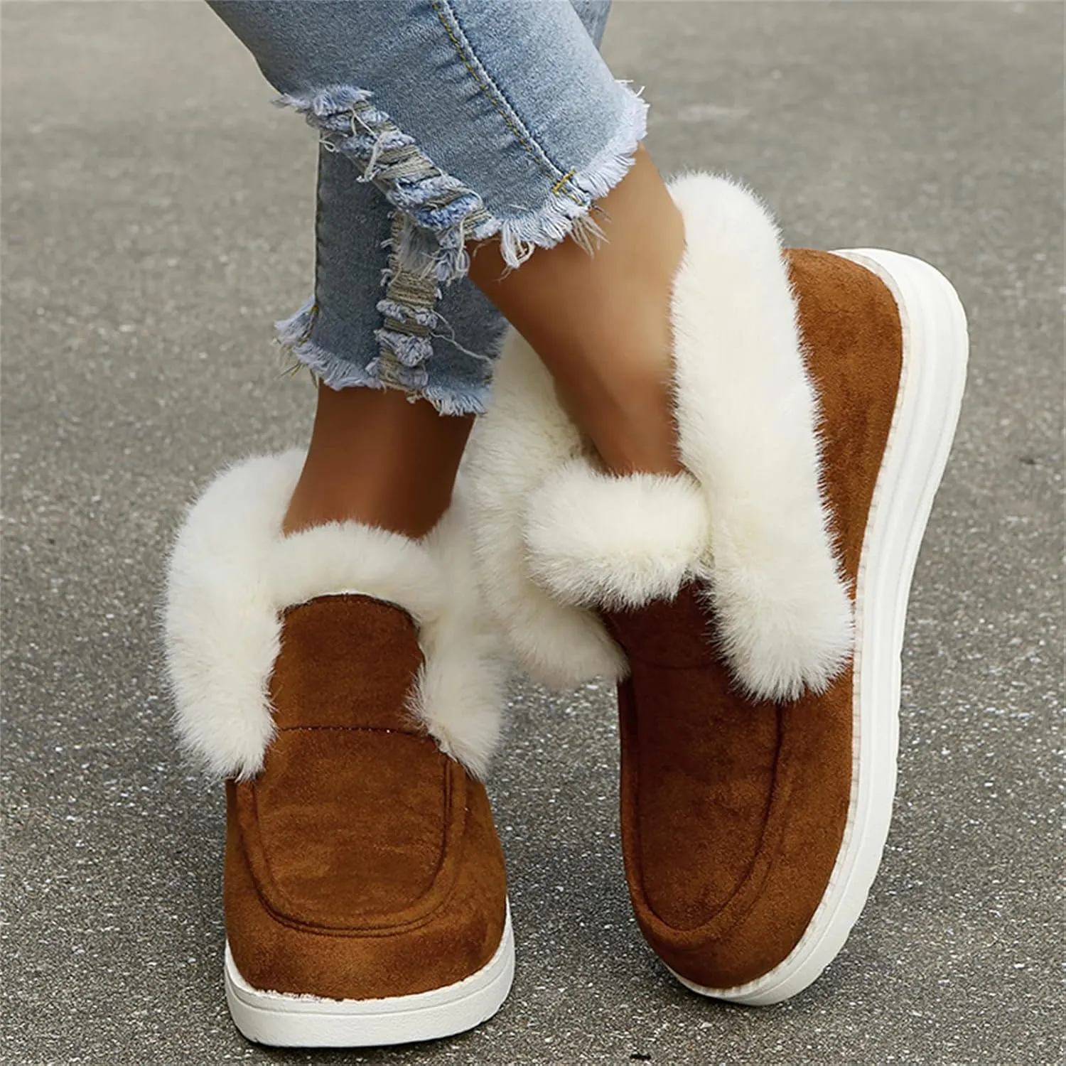 Winter Fashion Boots For Women 2024 Warm Fur Lined Snow Ankle Short Booties Outdoor Comfortable Slip On Loafers Shoes