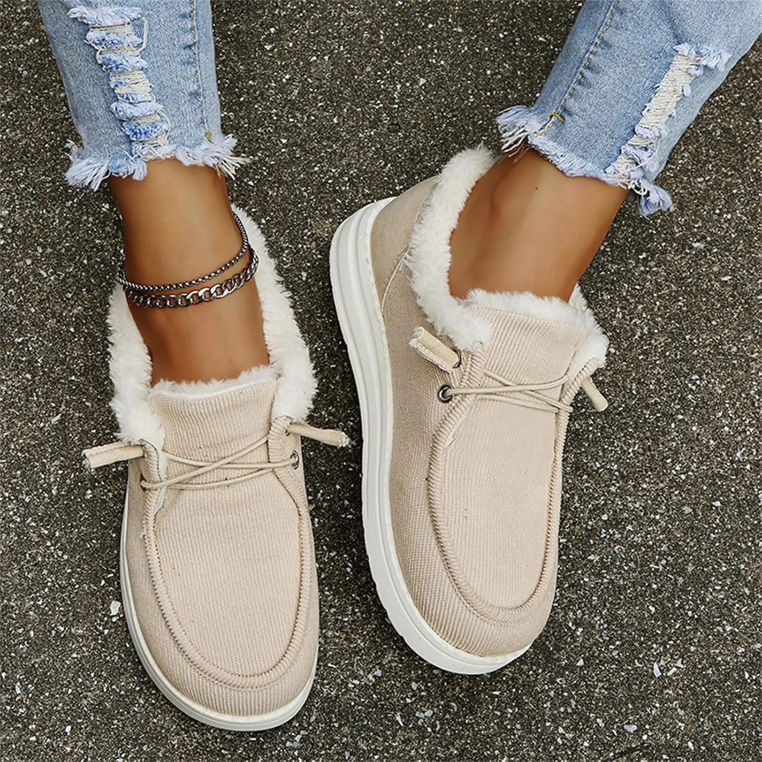 Winter Fashion Boots For Women 2024 Warm Fur Lined Snow Boots Outdoor Short Ankle Booties Slip On Loafers Shoes