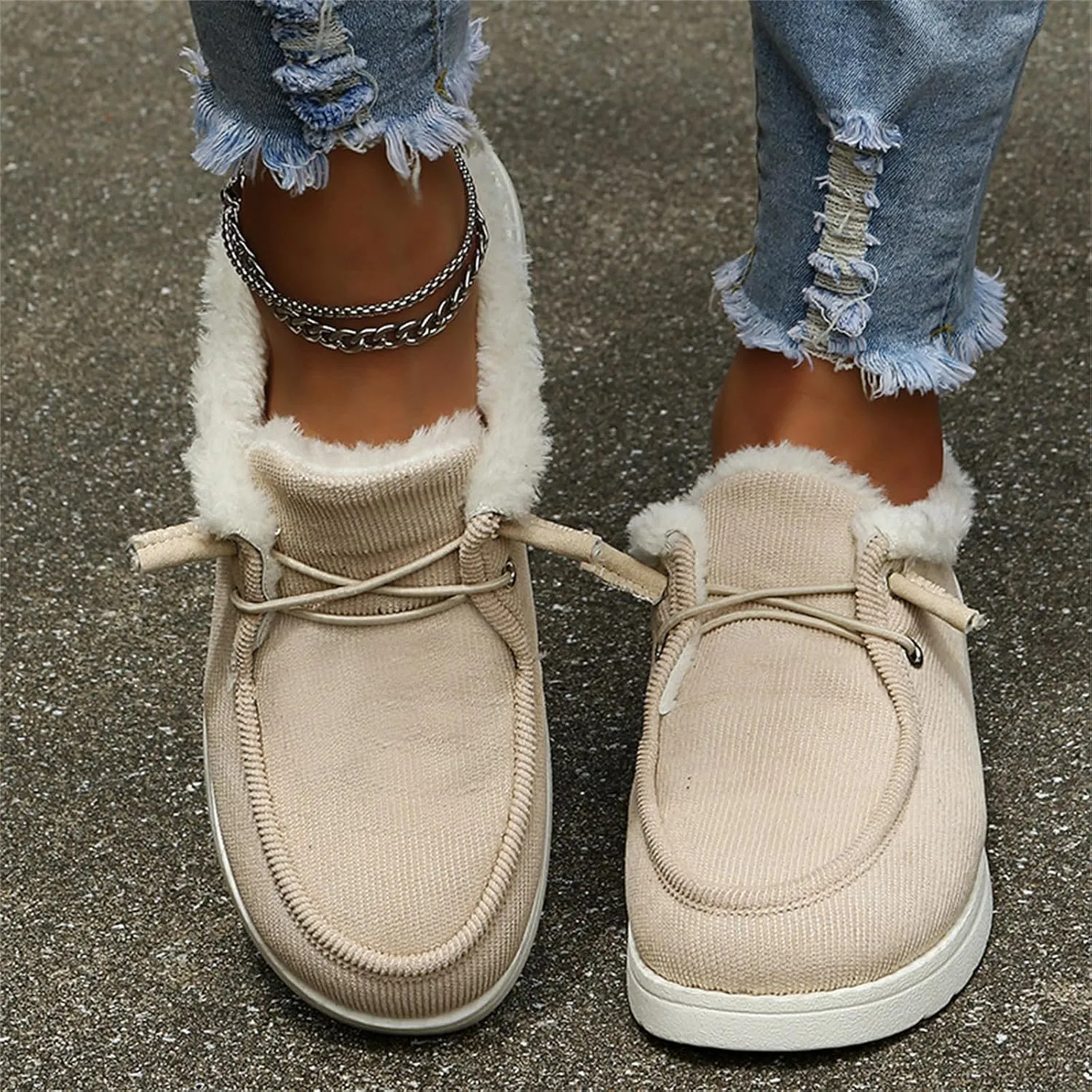 Winter Fashion Boots For Women 2024 Warm Fur Lined Snow Boots Outdoor Short Ankle Booties Slip On Loafers Shoes