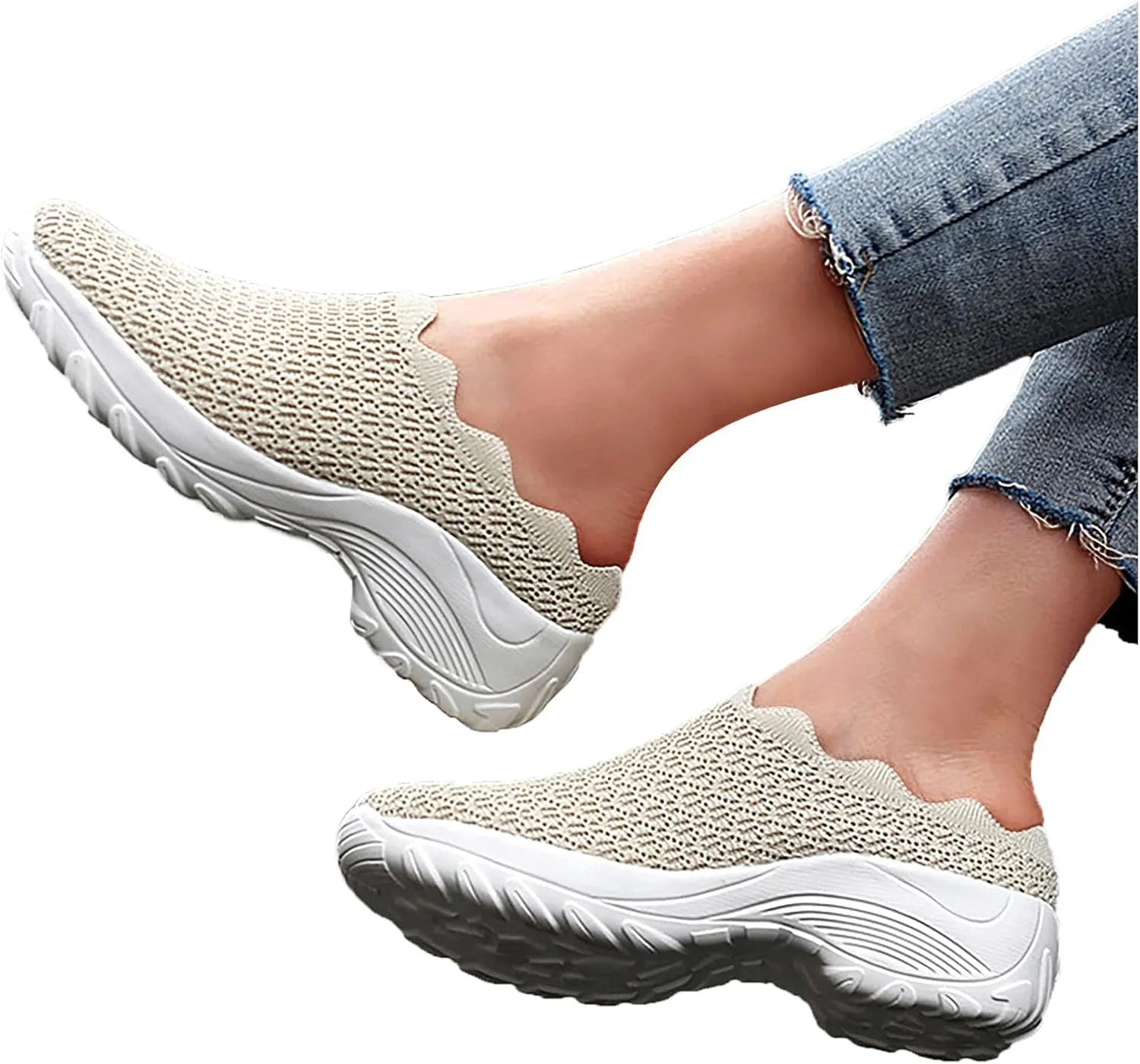 Women Breathable Slip On Sneakers Casual Walking Shoes Lightweight Canvas Comfortable Flats Non Slip Loafers