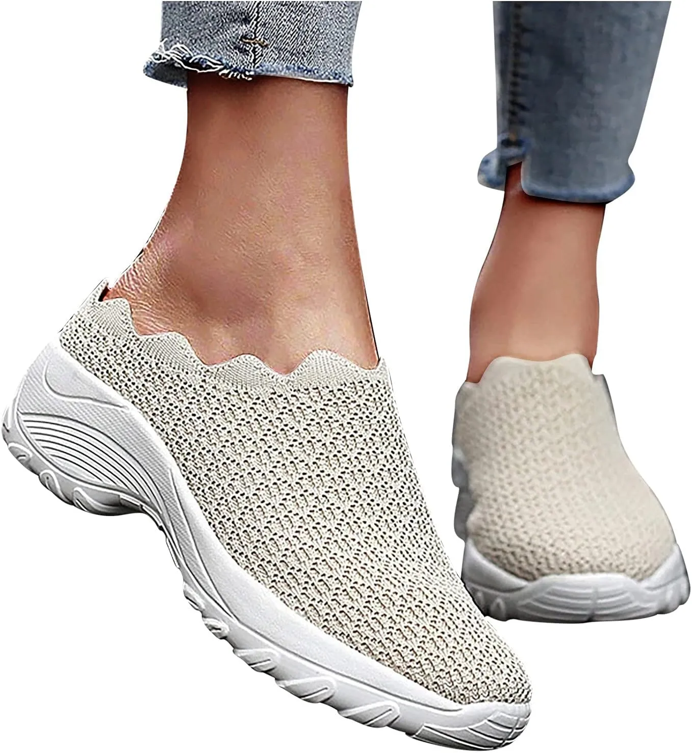 Women Breathable Slip On Sneakers Casual Walking Shoes Lightweight Canvas Comfortable Flats Non Slip Loafers