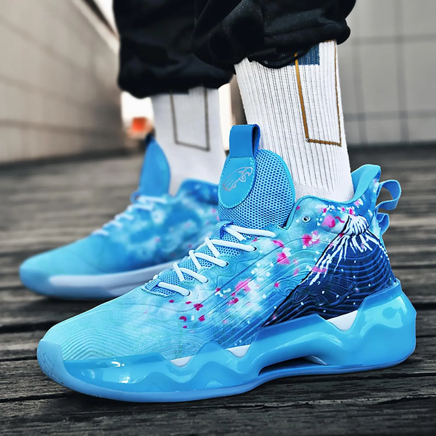 Women Men Basketball Shoes Youth Fashion High Top Running Shoes Volleyball Sneakers Colorful Painting Sport Shoes Comfortable Non-Slip Footwear