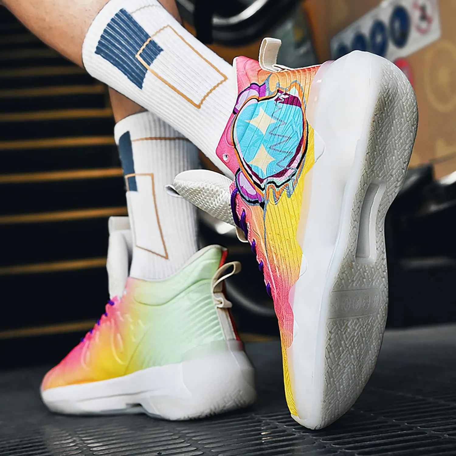 Women Men Basketball Shoes Youth Fashion High Top Running Shoes Volleyball Sneakers Colorful Painting Sport Shoes Comfortable Non-Slip Footwear
