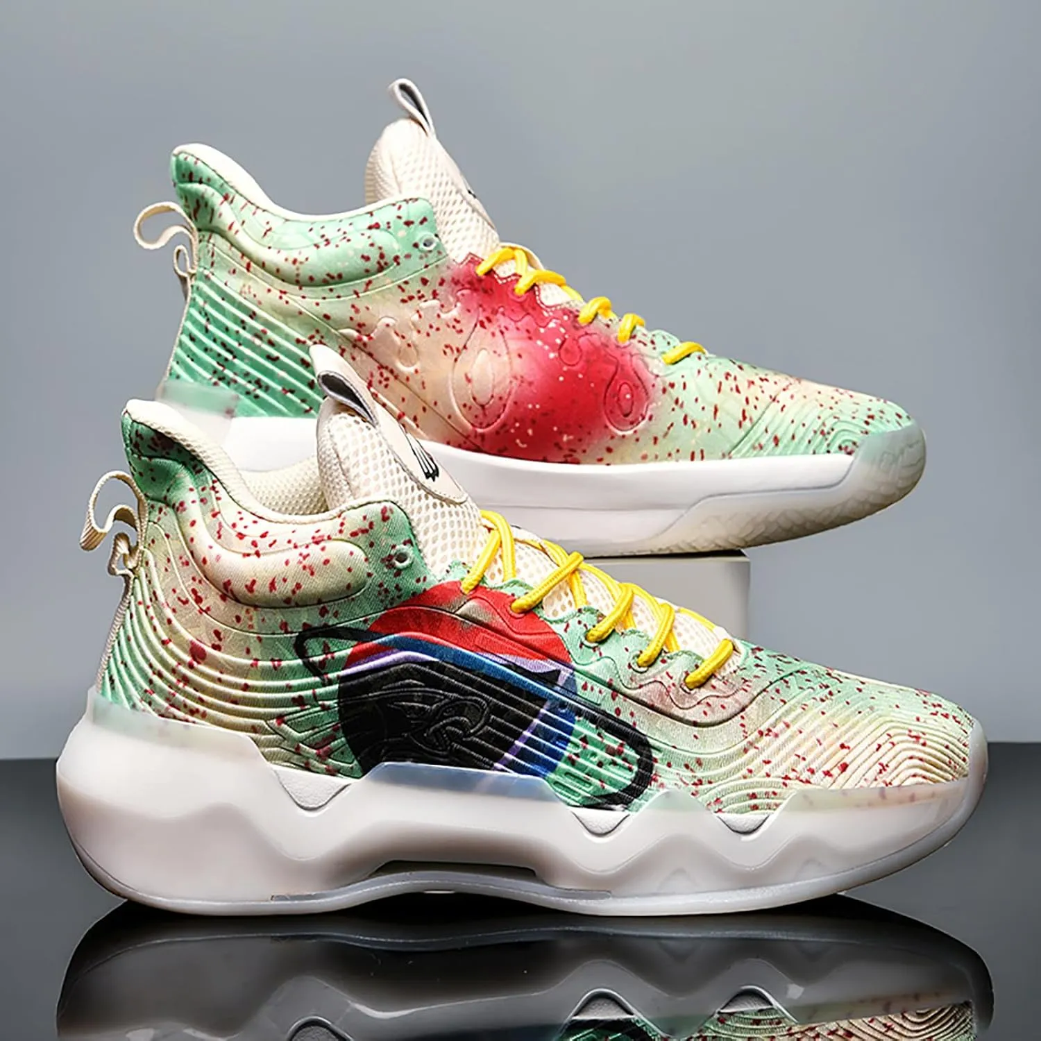 Women Men Basketball Shoes Youth Fashion High Top Running Shoes Volleyball Sneakers Colorful Painting Sport Shoes Comfortable Non-Slip Footwear