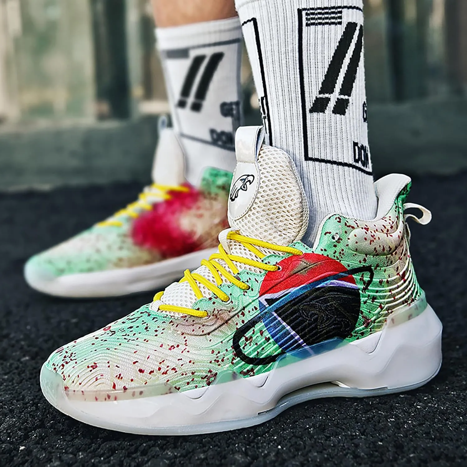Women Men Basketball Shoes Youth Fashion High Top Running Shoes Volleyball Sneakers Colorful Painting Sport Shoes Comfortable Non-Slip Footwear