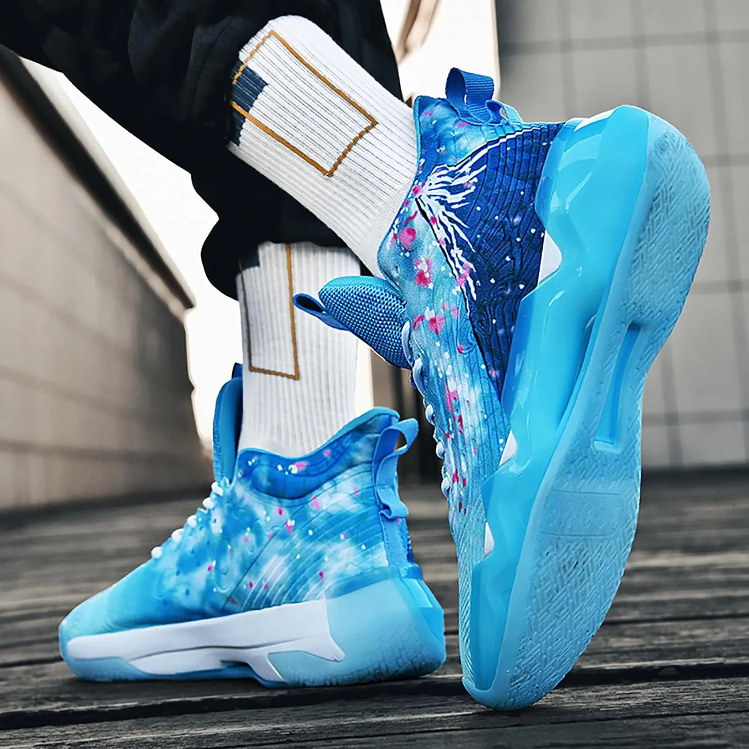 Women Men Basketball Shoes Youth Fashion High Top Running Shoes Volleyball Sneakers Colorful Painting Sport Shoes Comfortable Non-Slip Footwear
