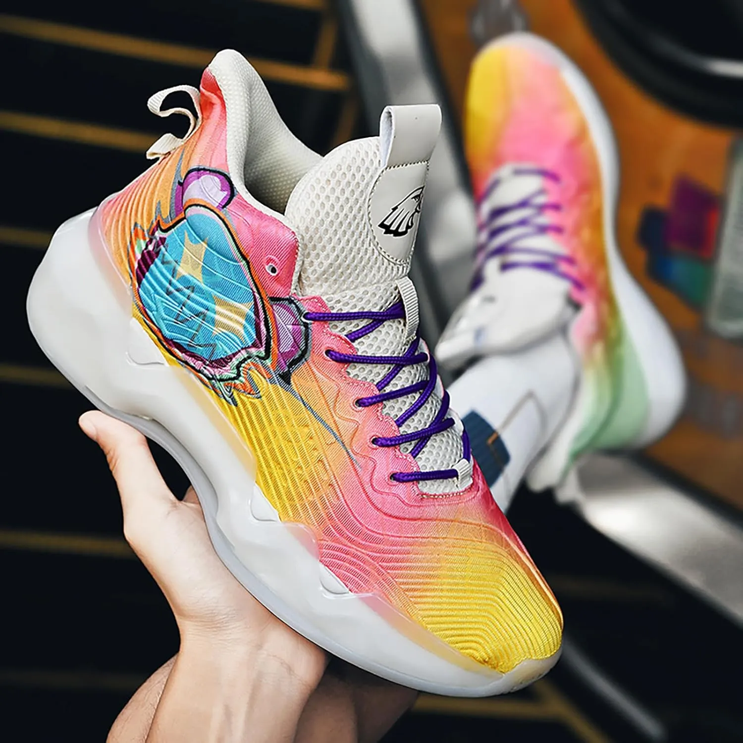 Women Men Basketball Shoes Youth Fashion High Top Running Shoes Volleyball Sneakers Colorful Painting Sport Shoes Comfortable Non-Slip Footwear