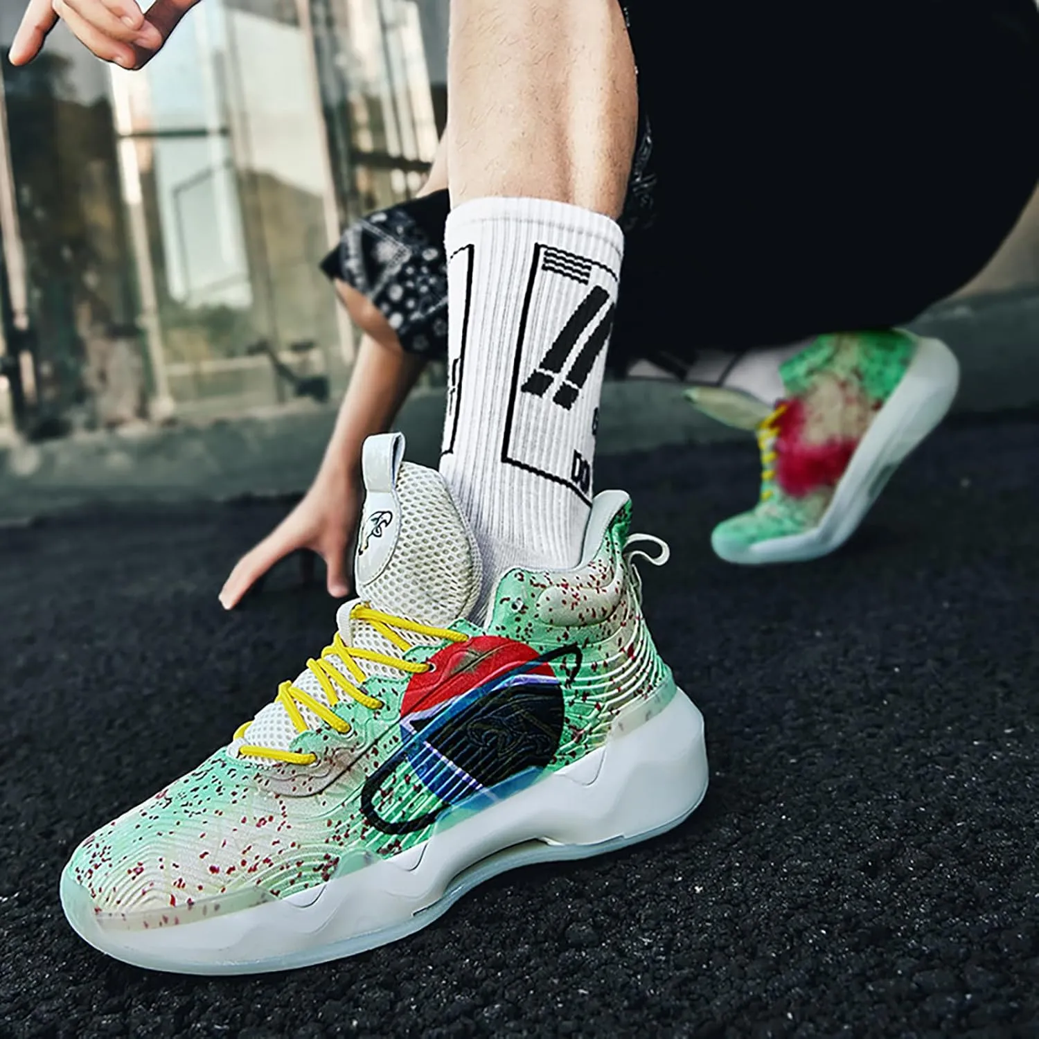 Women Men Basketball Shoes Youth Fashion High Top Running Shoes Volleyball Sneakers Colorful Painting Sport Shoes Comfortable Non-Slip Footwear