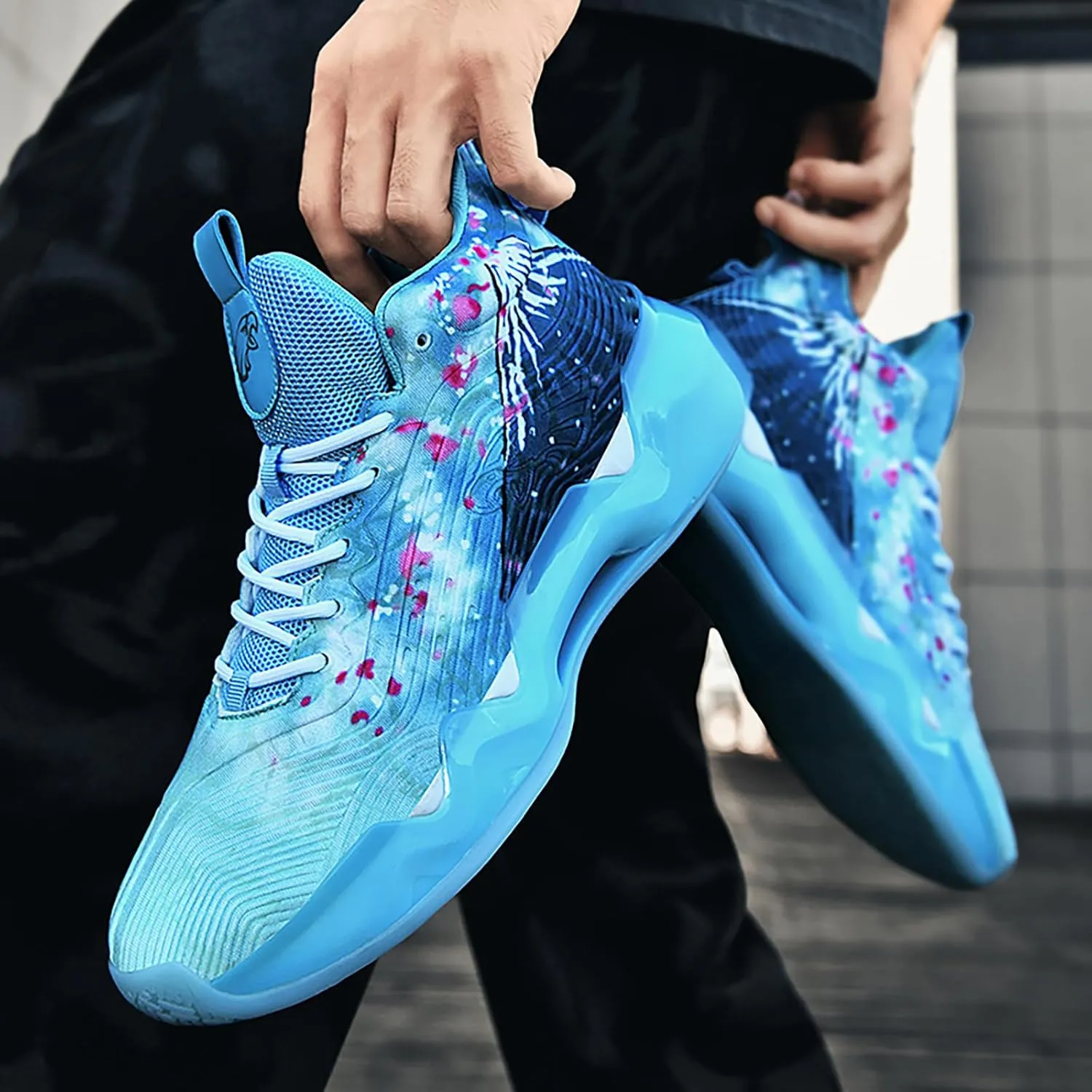 Women Men Basketball Shoes Youth Fashion High Top Running Shoes Volleyball Sneakers Colorful Painting Sport Shoes Comfortable Non-Slip Footwear