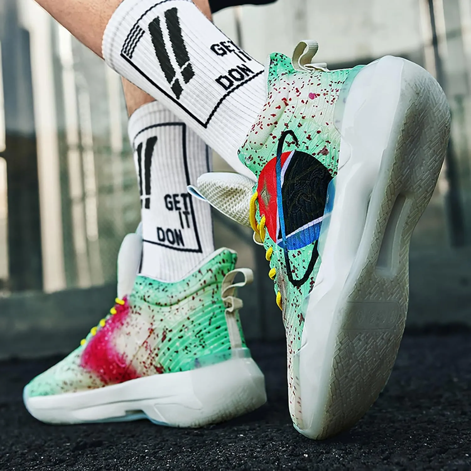 Women Men Basketball Shoes Youth Fashion High Top Running Shoes Volleyball Sneakers Colorful Painting Sport Shoes Comfortable Non-Slip Footwear