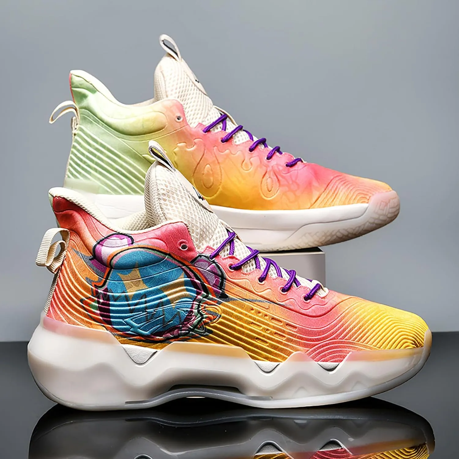 Women Men Basketball Shoes Youth Fashion High Top Running Shoes Volleyball Sneakers Colorful Painting Sport Shoes Comfortable Non-Slip Footwear