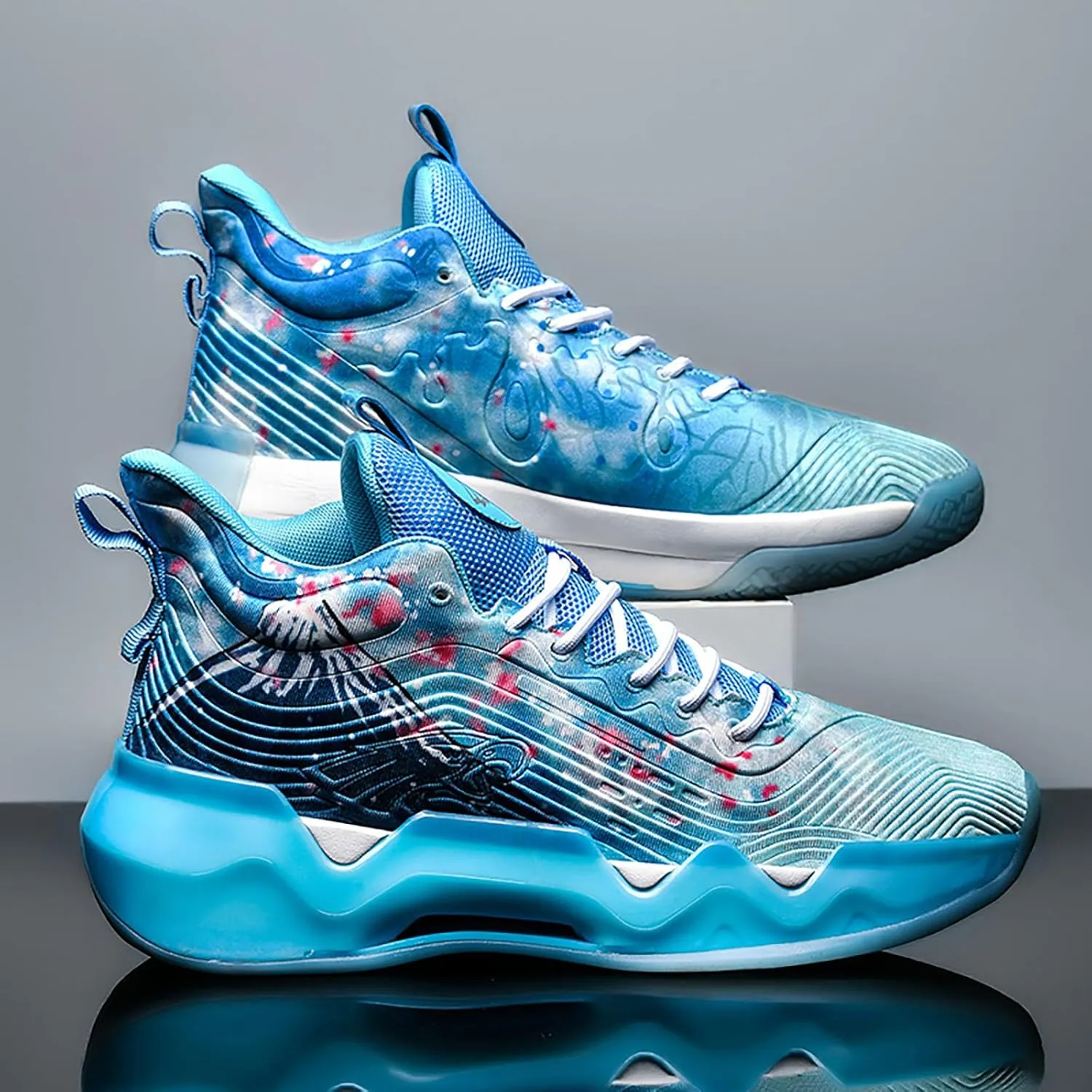 Women Men Basketball Shoes Youth Fashion High Top Running Shoes Volleyball Sneakers Colorful Painting Sport Shoes Comfortable Non-Slip Footwear