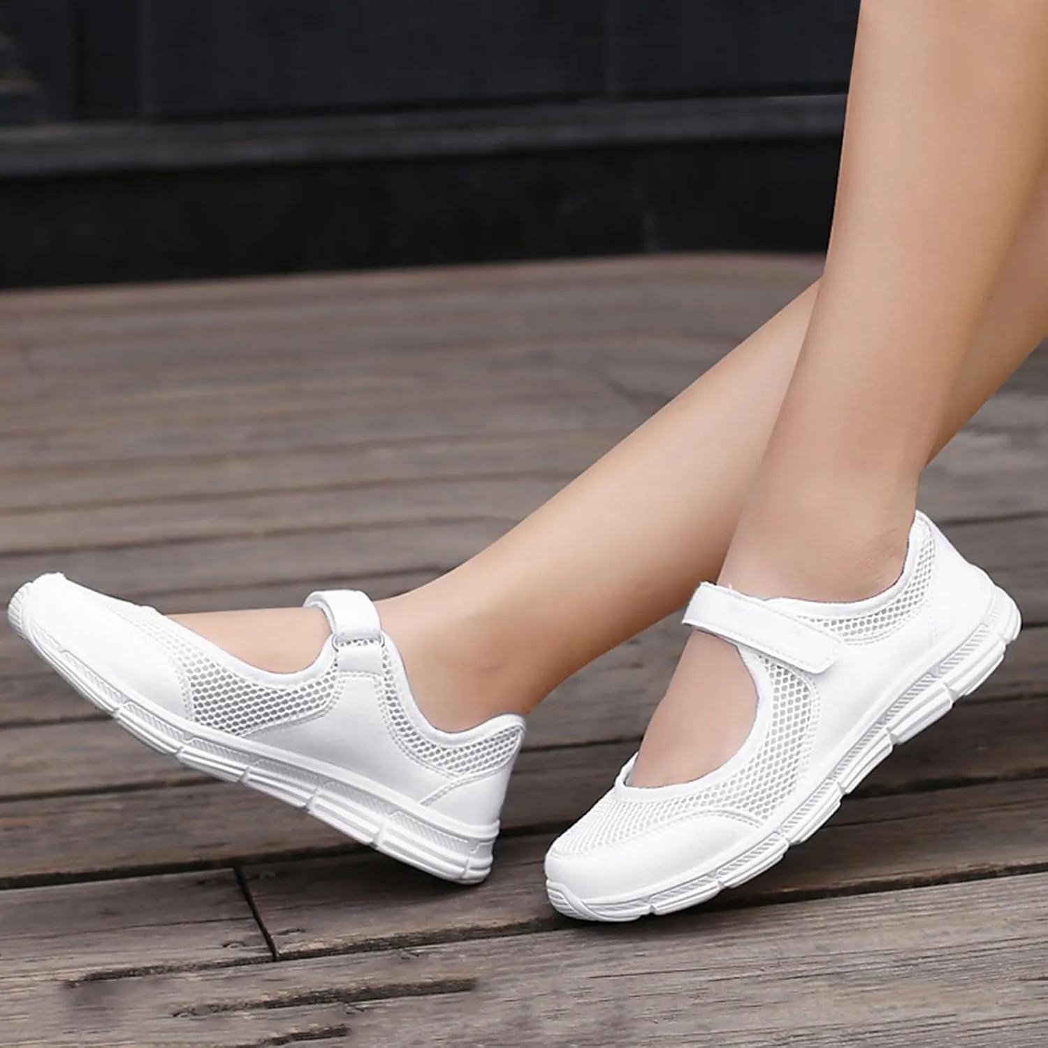 Women's Breathable Walking Shoes Ladies Fashion Mary Jane Sneakers Mesh Lightweight Working Shoes Comfortable Wide Width Flats