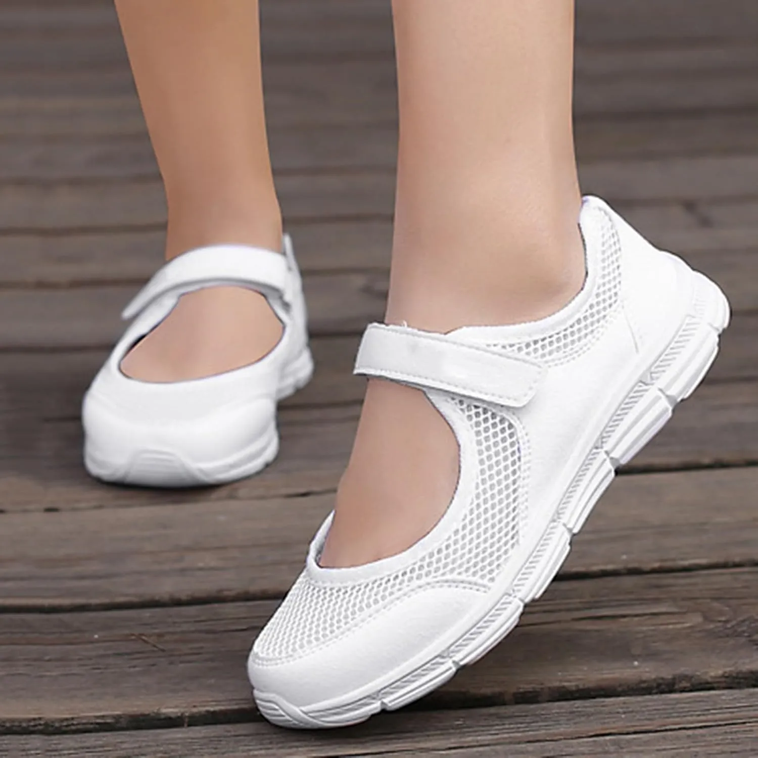 Women's Breathable Walking Shoes Ladies Fashion Mary Jane Sneakers Mesh Lightweight Working Shoes Comfortable Wide Width Flats