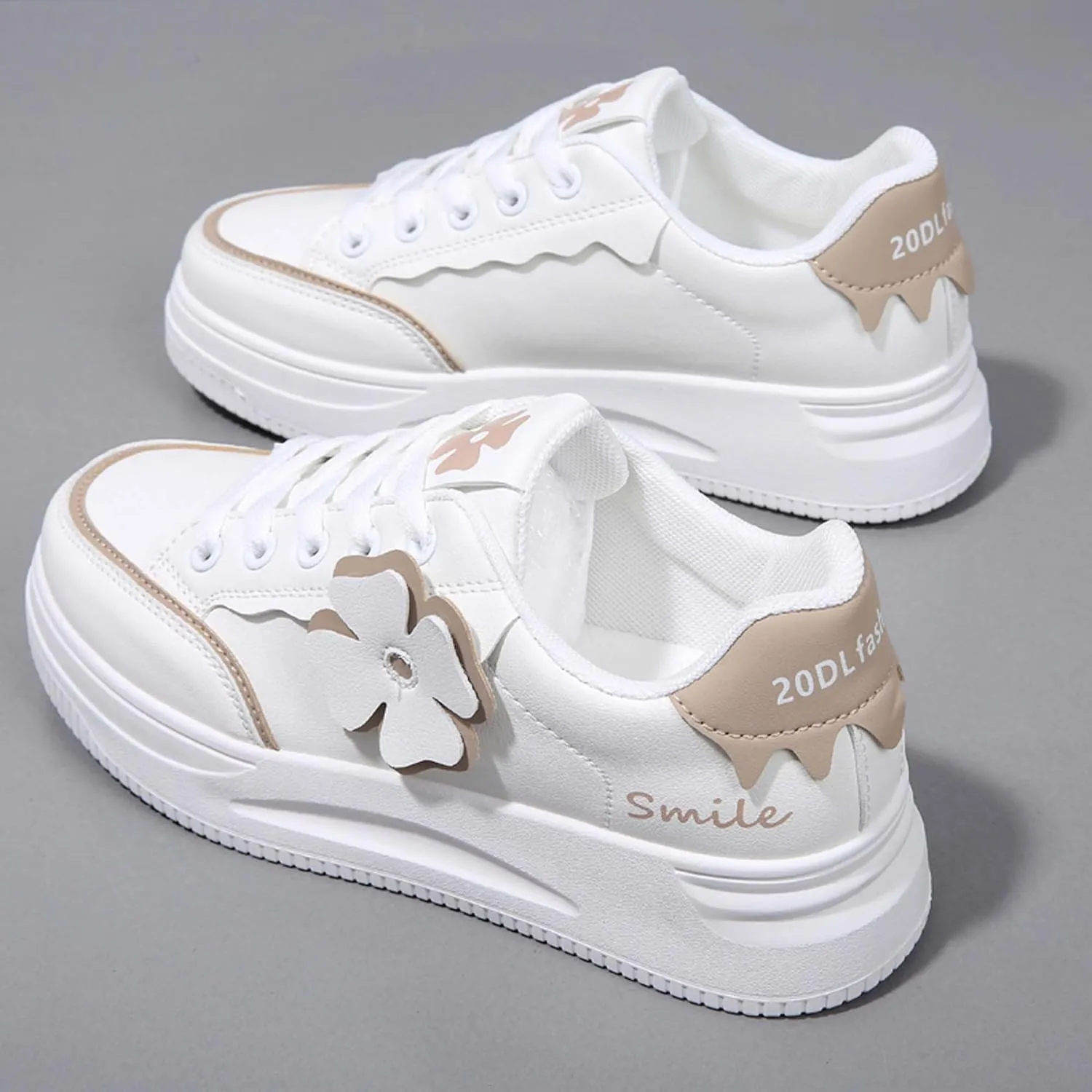 Women's Fashion Flower Flat Sports Skateboarding Shoes Anti Slip Shock Absorbing Tennis Shoes Ultra Light Breathable Casual Walking Shoes