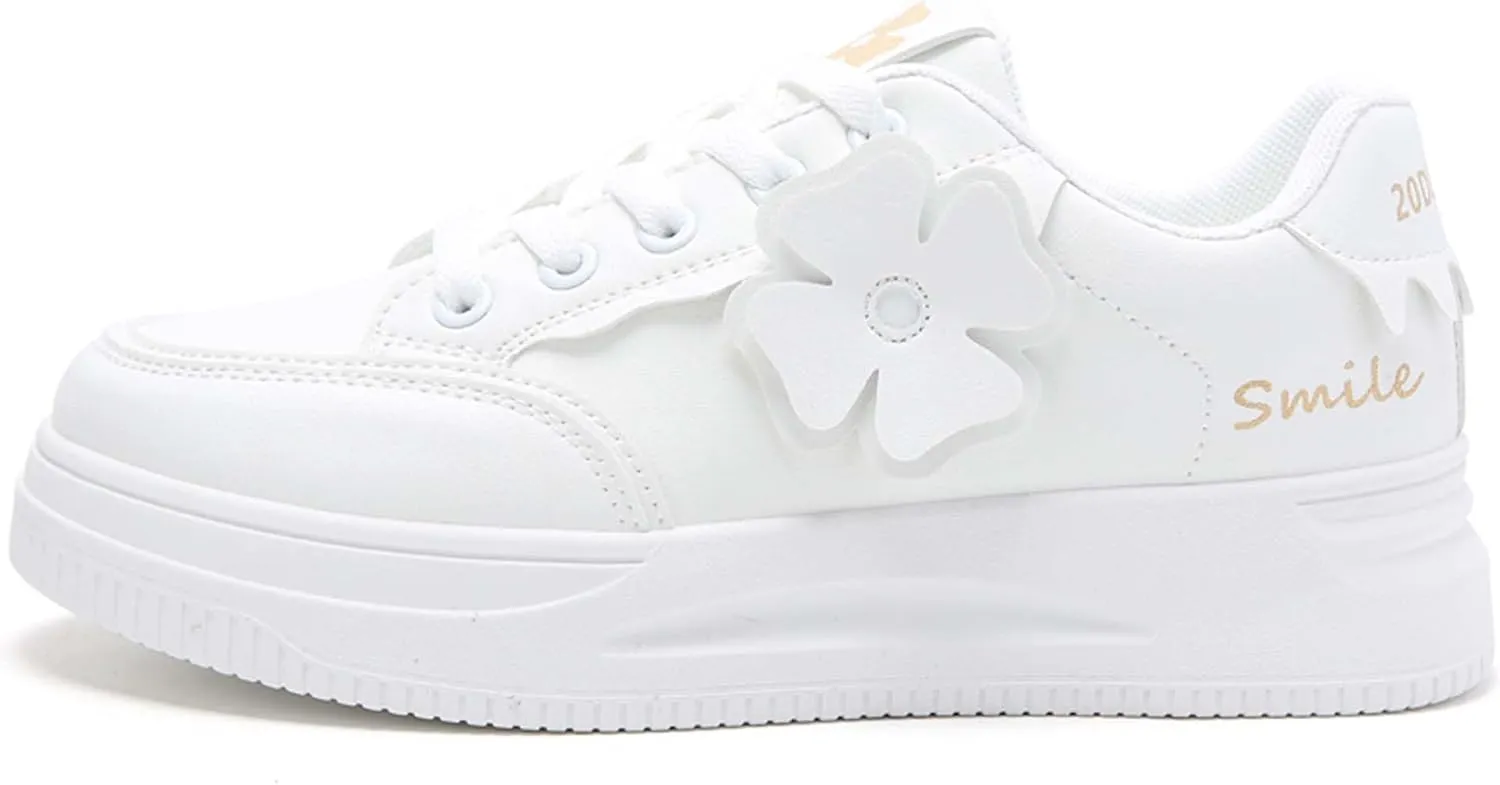 Women's Fashion Flower Flat Sports Skateboarding Shoes Anti Slip Shock Absorbing Tennis Shoes Ultra Light Breathable Casual Walking Shoes
