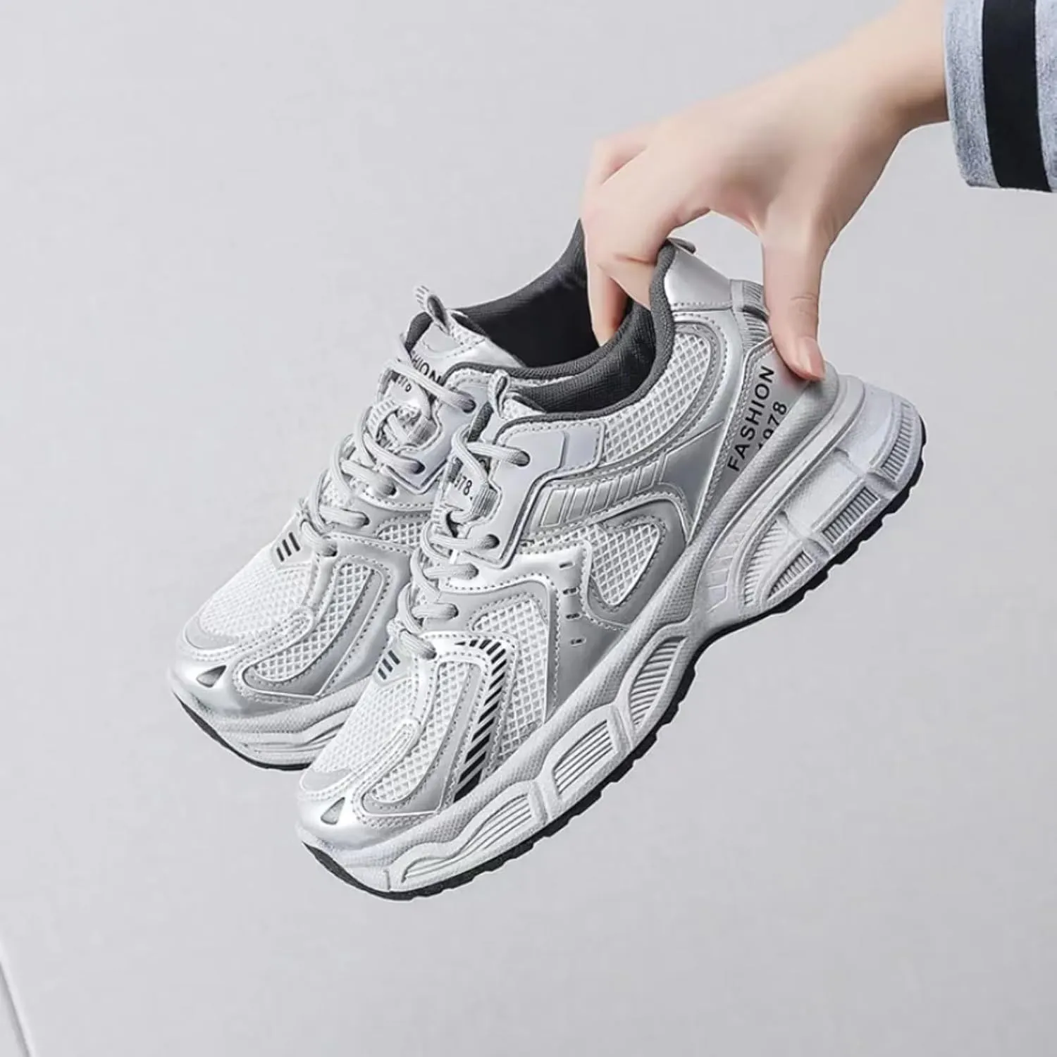 Womens Fashion Leather Lace Up Platform Sneakers Casual Breathable Shock Absorbing Heighten Walking Workout Driving Shoes