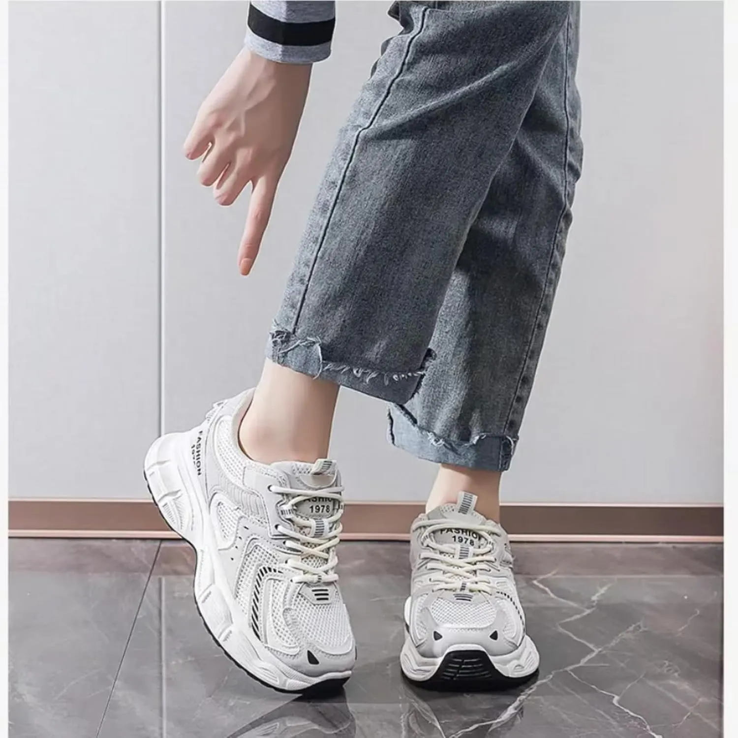 Womens Fashion Leather Lace Up Platform Sneakers Casual Breathable Shock Absorbing Heighten Walking Workout Driving Shoes