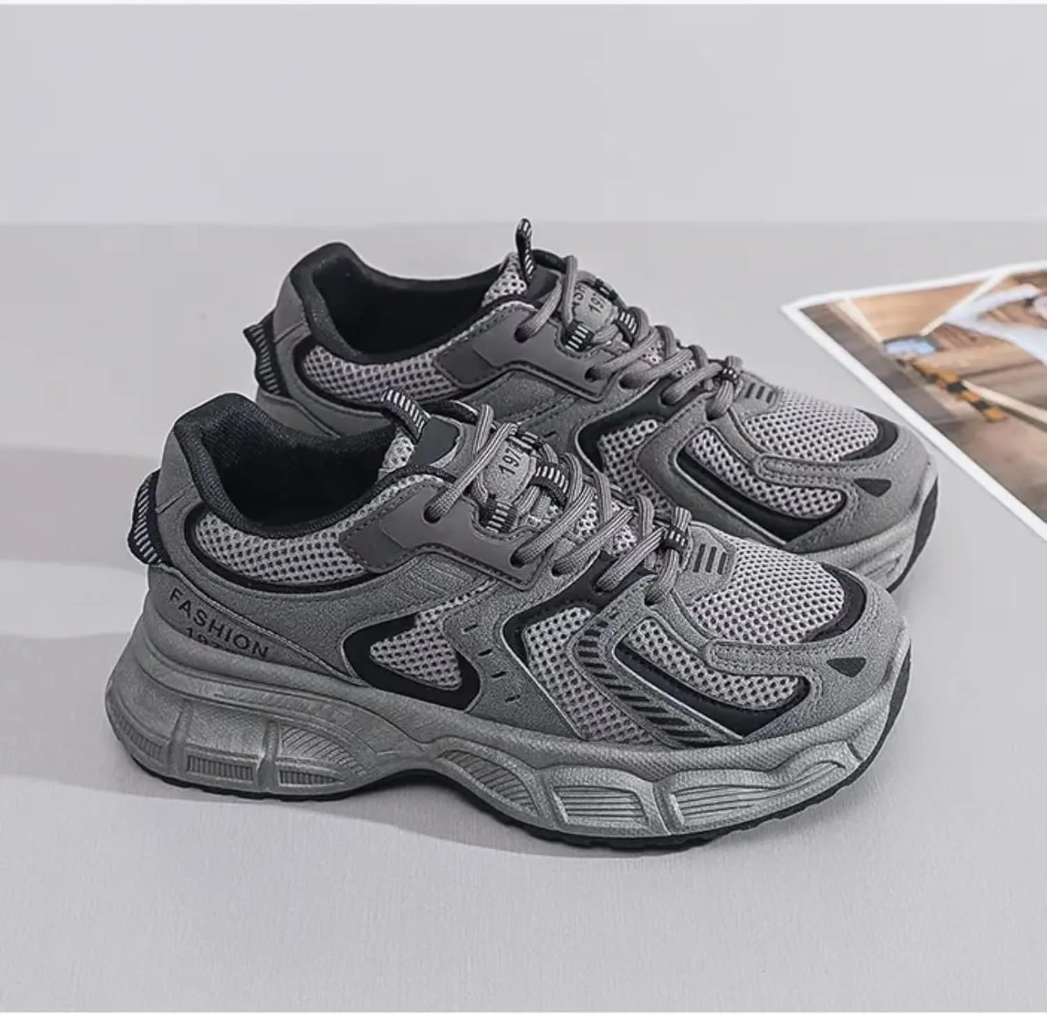 Womens Fashion Leather Lace Up Platform Sneakers Casual Breathable Shock Absorbing Heighten Walking Workout Driving Shoes