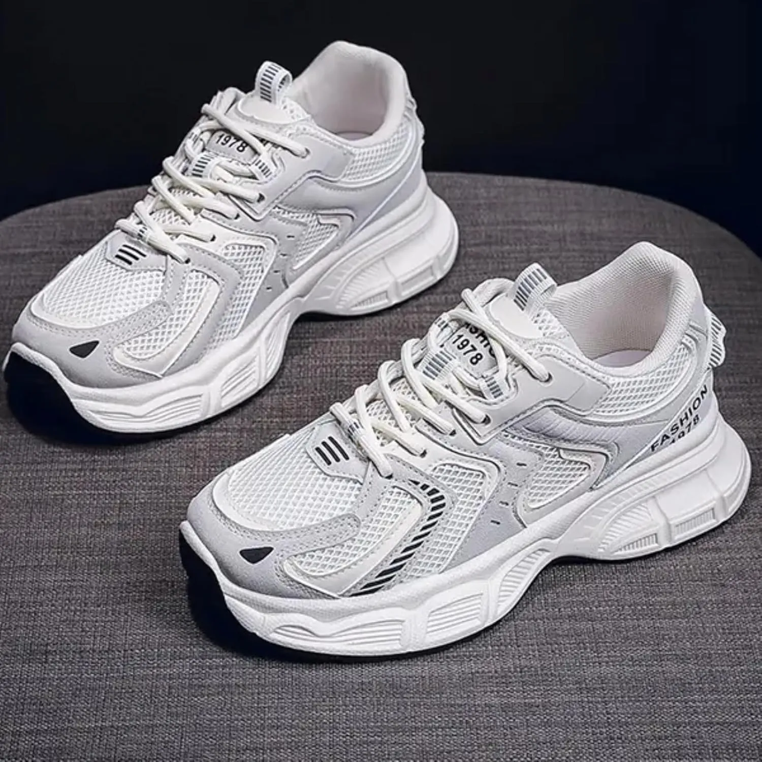 Womens Fashion Leather Lace Up Platform Sneakers Casual Breathable Shock Absorbing Heighten Walking Workout Driving Shoes