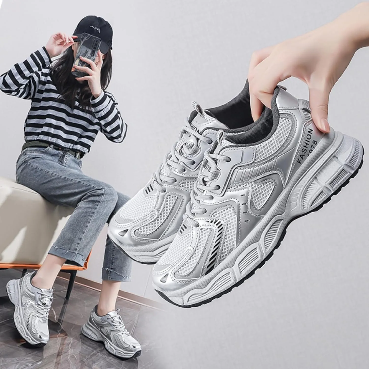 Womens Fashion Leather Lace Up Platform Sneakers Casual Breathable Shock Absorbing Heighten Walking Workout Driving Shoes