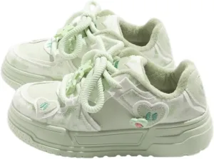 Women's Fleece-Lined Floral Sneakers, Low-Top Winter Shoes with Cushioned Comfort, Stylish and Warm Casual Footwear