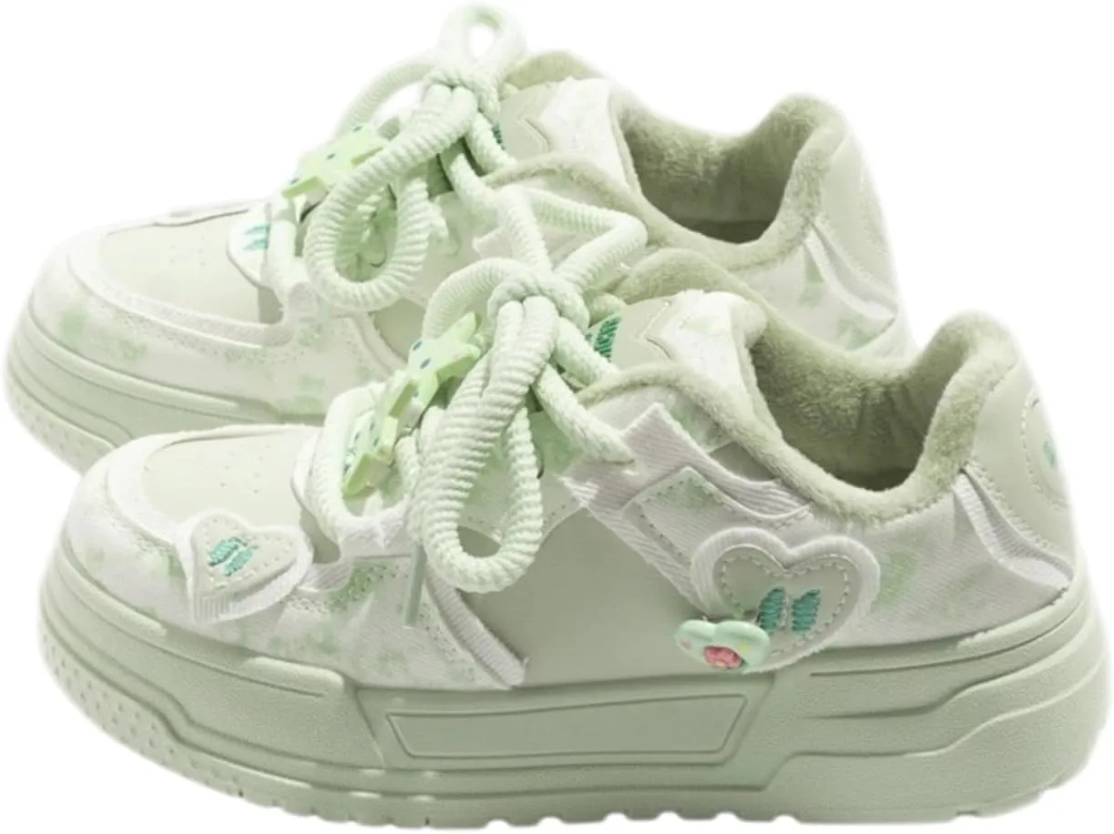 Women's Fleece-Lined Floral Sneakers, Low-Top Winter Shoes with Cushioned Comfort, Stylish and Warm Casual Footwear